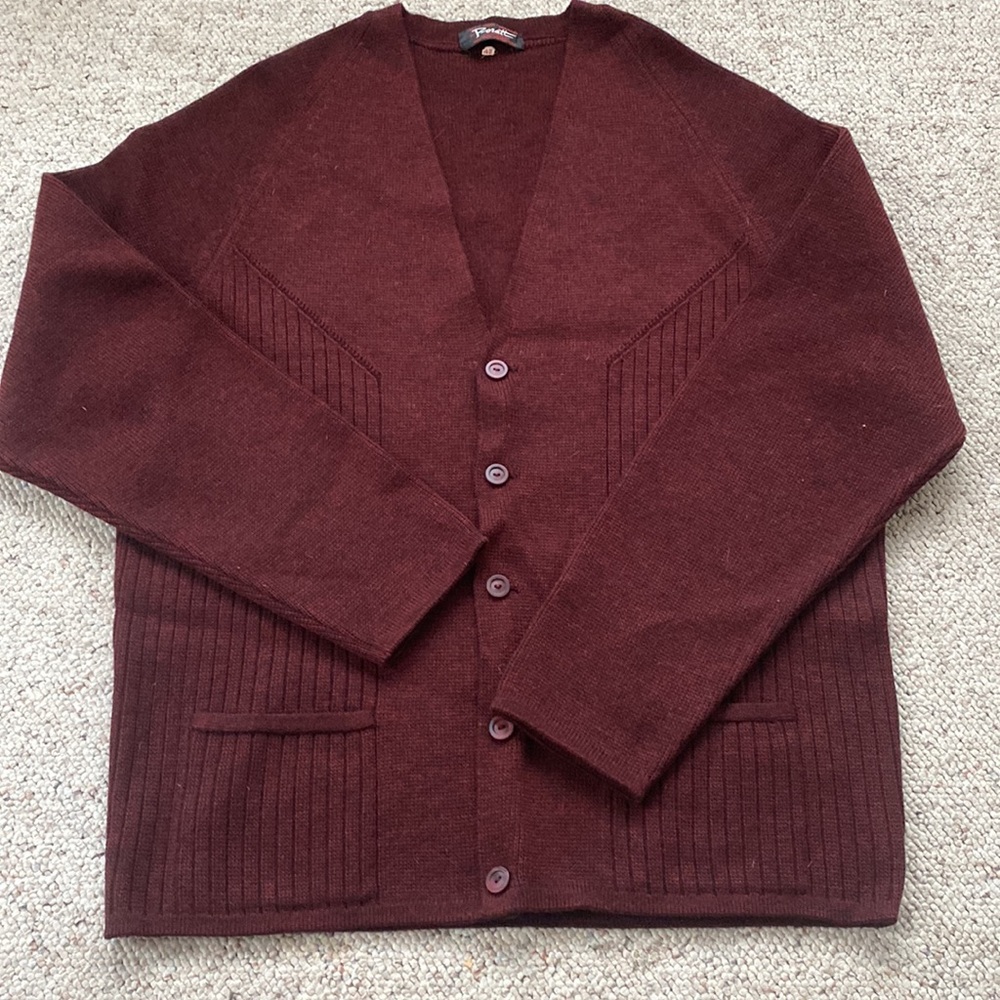 Vintage hand knit Poratt Australia Merino Wool Button Front Grandpa Sweater 42